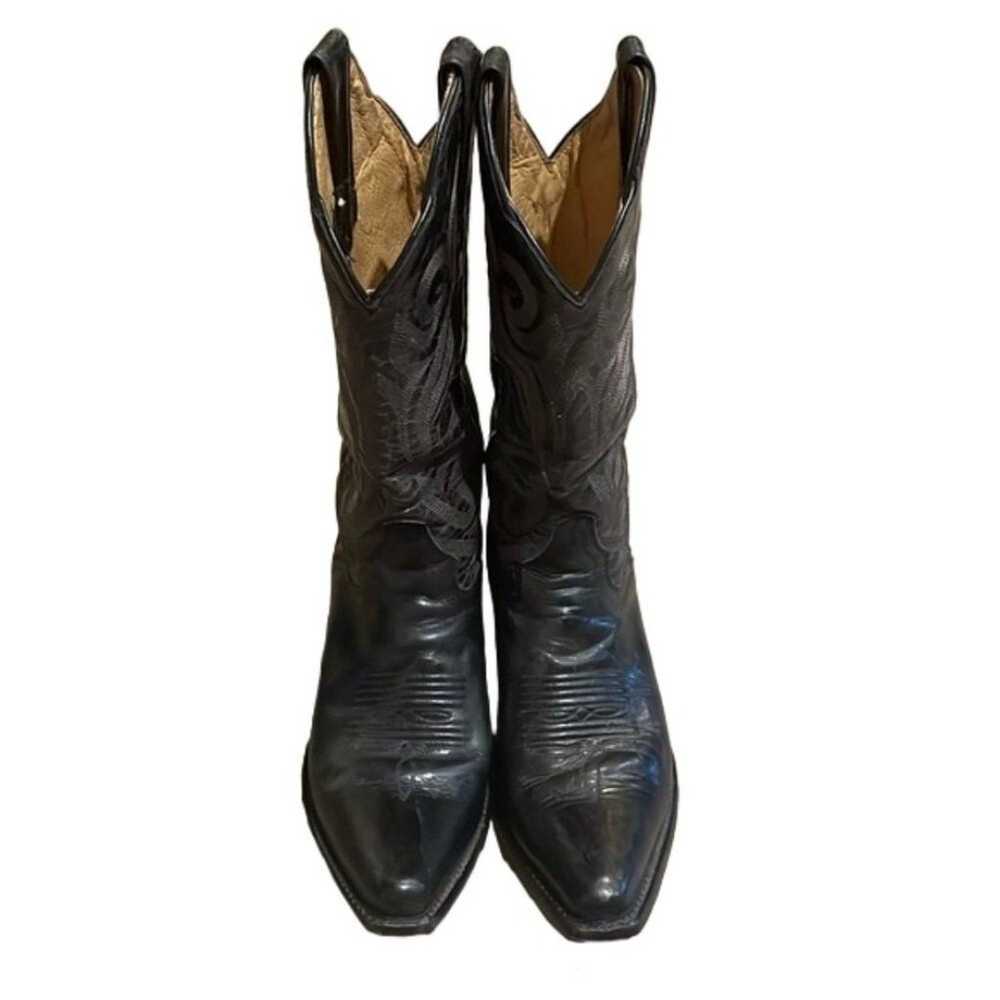 JB Dillon Black Distressed Leather Cowboy Boots W… - image 3