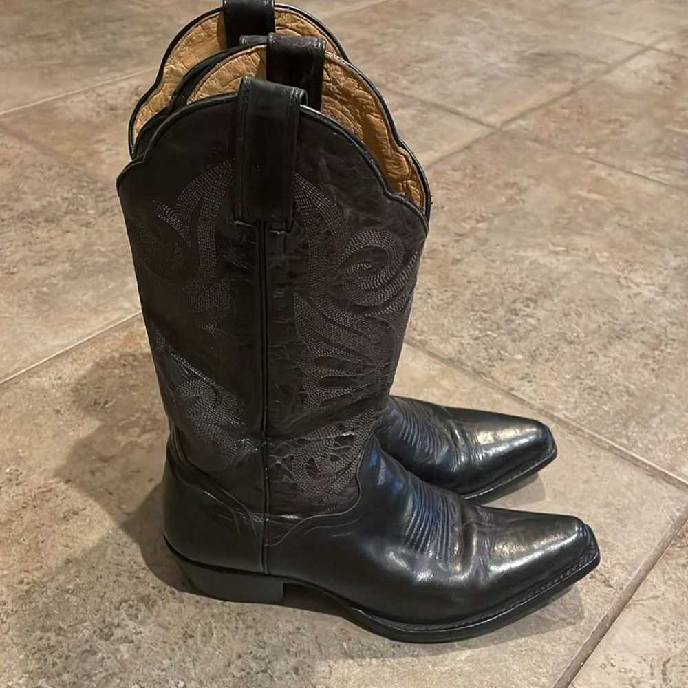 JB Dillon Black Distressed Leather Cowboy Boots W… - image 9