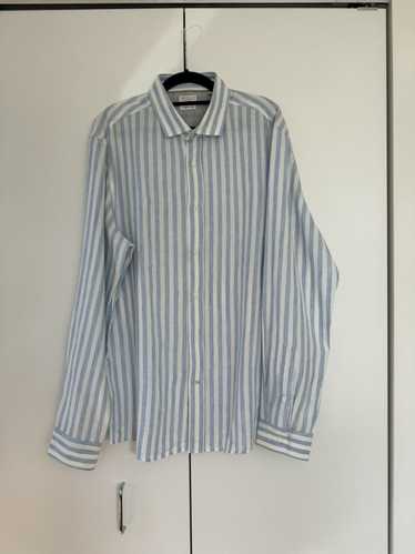 Brunello Cucinelli Blue and White Striped Linen Sh