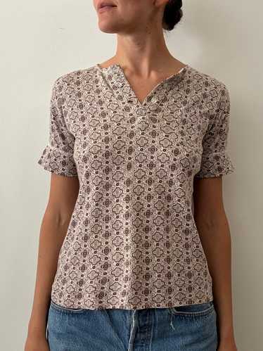 60s/70s Patterned Short Sleeve Henley tee
