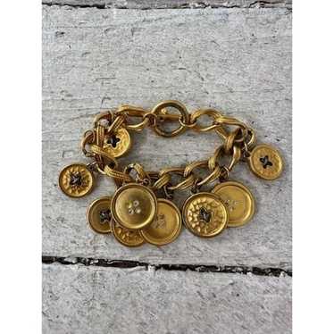 Vintage 80s Gold Tone Buttons Charm Bracelet