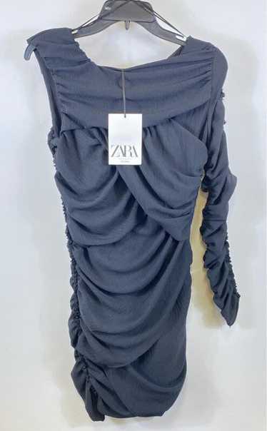 NWT Zara Womens Black Ruched One Sleeve Round Neck
