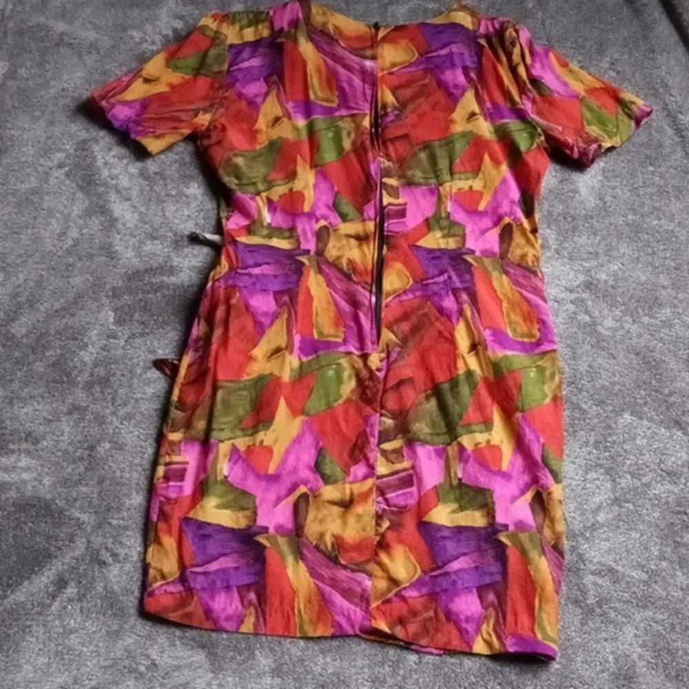 Vintage 80s abstract bright geometric wrap dress - image 9
