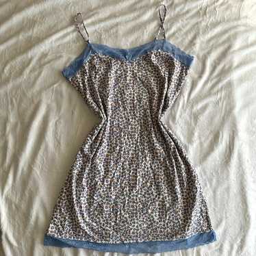 Blue and Pink Animal Print Lace Bow Slip Dress - image 1