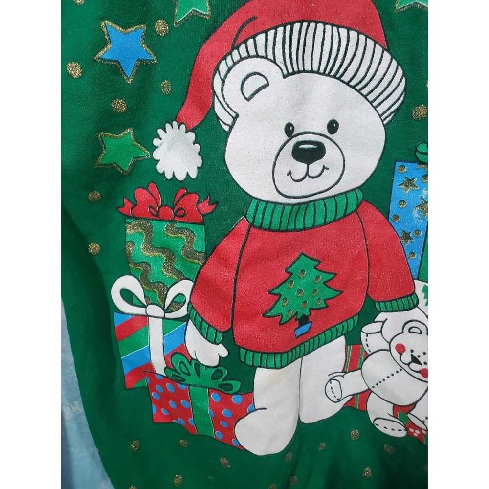 Christmas Bear Stepping Stones Vtg Sweater Glitte… - image 4