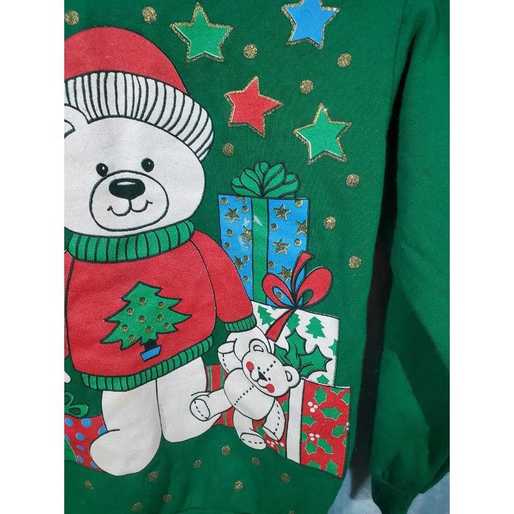 Christmas Bear Stepping Stones Vtg Sweater Glitte… - image 5