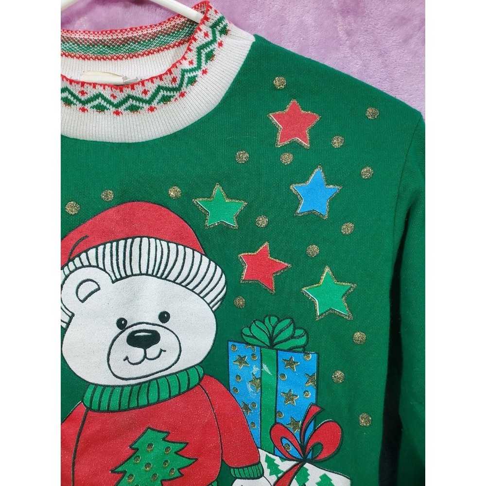 Christmas Bear Stepping Stones Vtg Sweater Glitte… - image 6