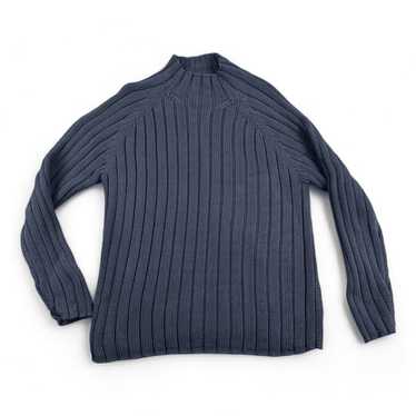 Lands' End Sweater Adult LARGE Blue Cable Knit Moc