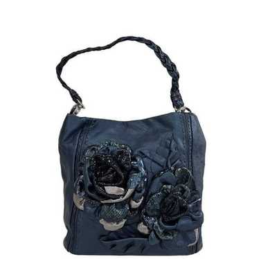 Brighton Ruffle Floral Pebble Leather Shoulder Bag
