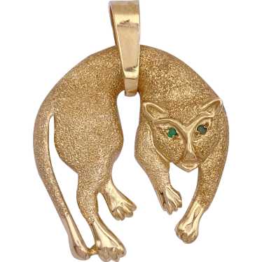 Big Panther Pendant 14K Gold and Emerald