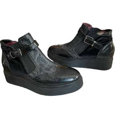 Donna Piu Platform Black Leather & Velvet Boots wi