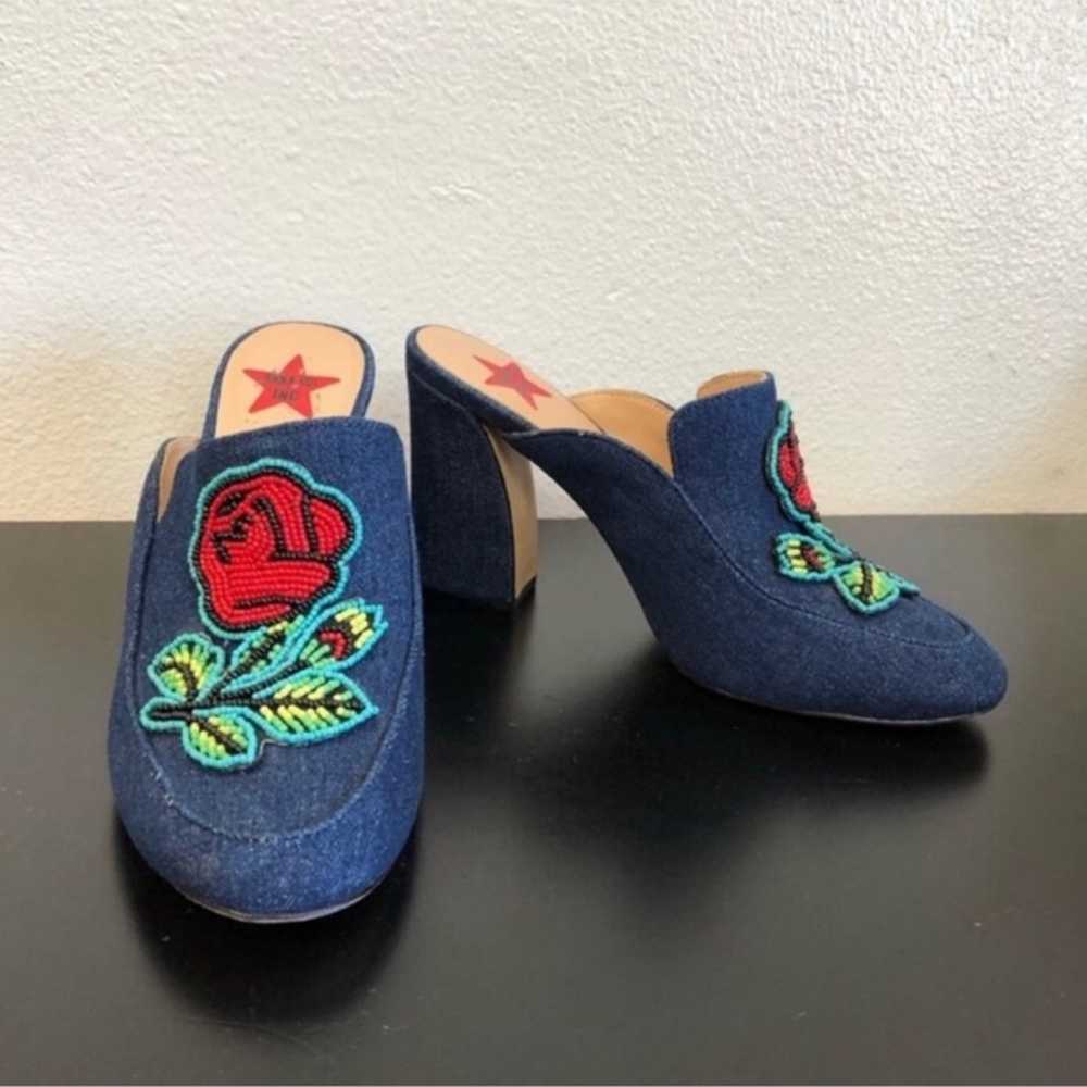 Anna Sui Blue Jean Denim Beaded High Heels - image 1