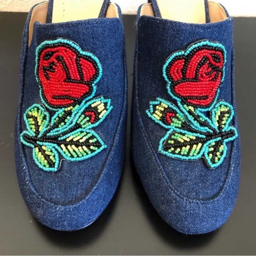 Anna Sui Blue Jean Denim Beaded High Heels - image 2