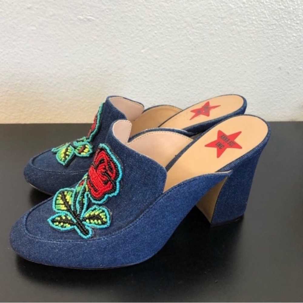 Anna Sui Blue Jean Denim Beaded High Heels - image 7