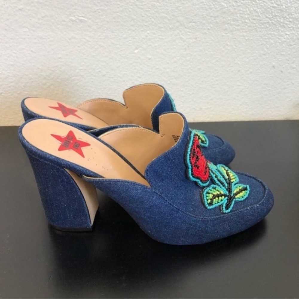 Anna Sui Blue Jean Denim Beaded High Heels - image 9