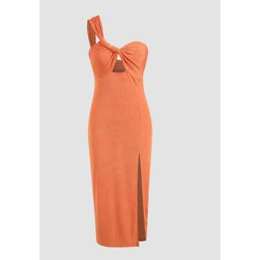 Orange Shimmer One-Shoulder Midi Dress