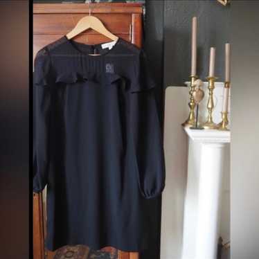 LOFT Black Ruffle Collar Long sleeve Dress