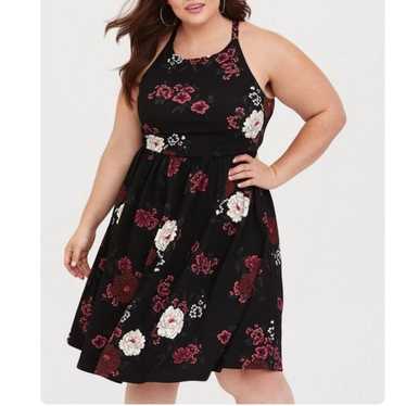 Torrid Red Floral Textured Knit Sleeveless Flare S