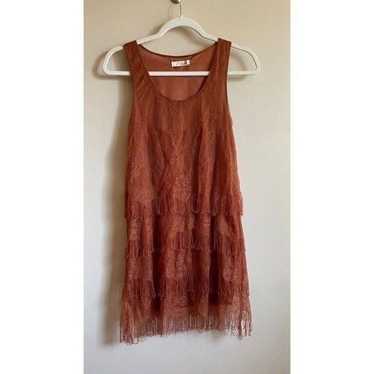 Lush womens rust layered fringe dress