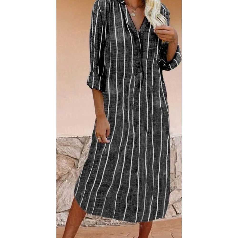 NWOT Cozinen BLACK Striped Maxi Oversized Shirt D… - image 1