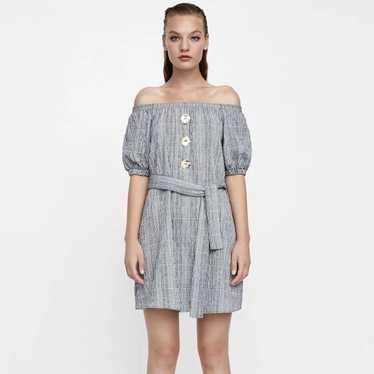 Zara Basic Small Plaid Off The Shoulder Button Puf