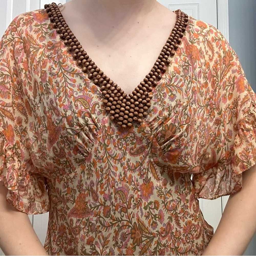 Adrianna Papell Dress Silk Sheer Floral Beaded Su… - image 2