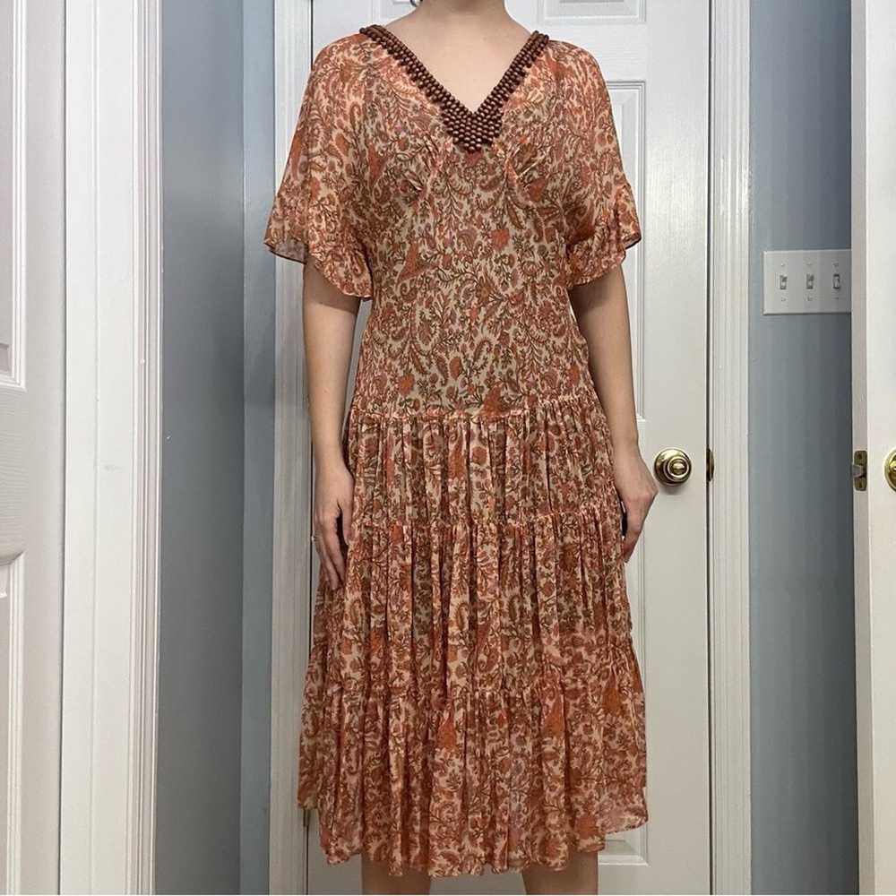 Adrianna Papell Dress Silk Sheer Floral Beaded Su… - image 6