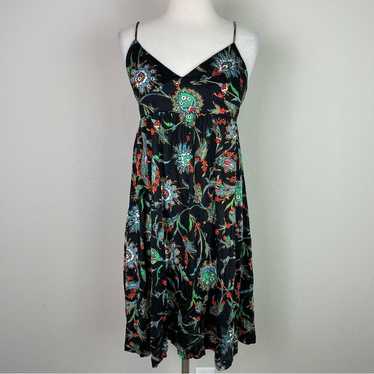 Nieves Lavi Black Floral Silk Spaghetti Strap Dres