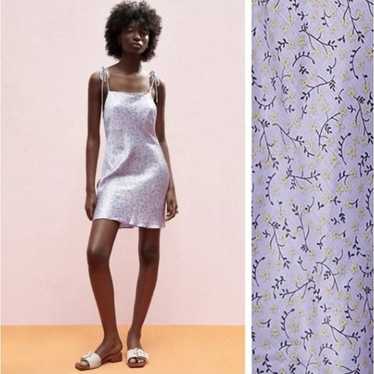 Zara Lilac Satin Effect Printed Mini Dress