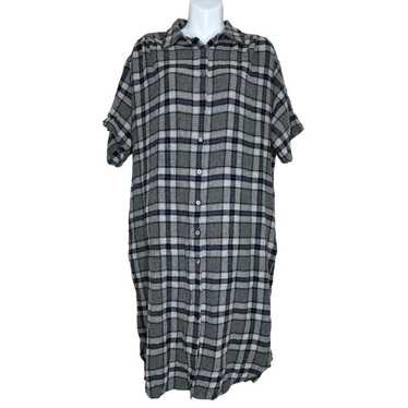 6397 Oversized Shirt Dress Gray Plaid Wool Gauze S
