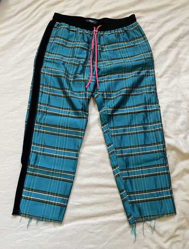 Amiri Blue Silk Plaid Straight Leg Track Pants