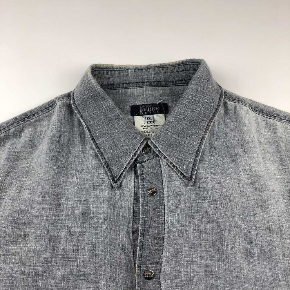 GIANFRANCO FERRE 90s リネンシャツ アーカイブ 90s “GIANFRANCO FERRE” navy herringbone pattern shirt ジャン