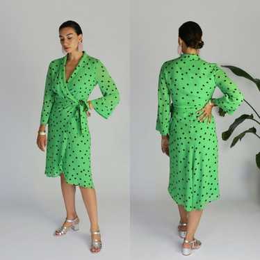 Ganni Dainty Georgette Wrap Dress in Classic Green