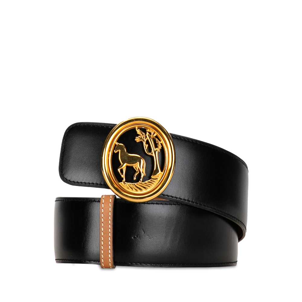 Black Hermès Horse Tree Emblem Leather Belt - image 1