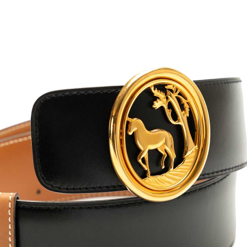 Black Hermès Horse Tree Emblem Leather Belt - image 4