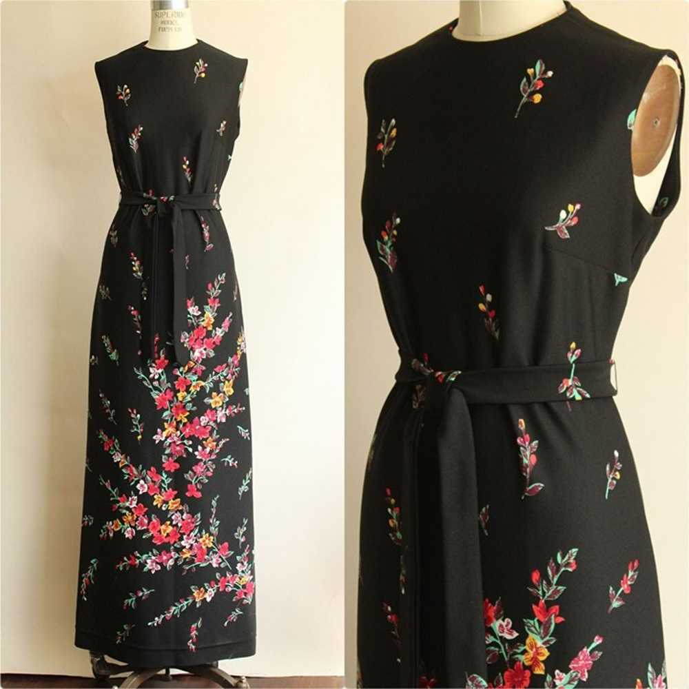 Vintage 1970s Dress, Lady Carol Black Floral Prin… - image 1