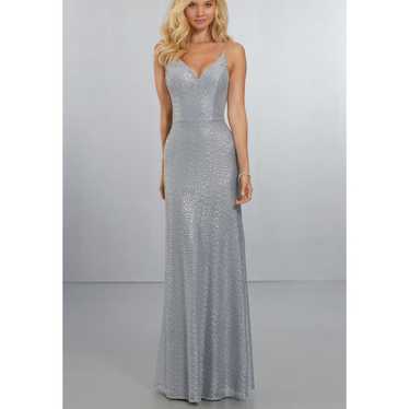 Morilee Silver Sequin Deep V-Neckline Maxi Dress … - image 1