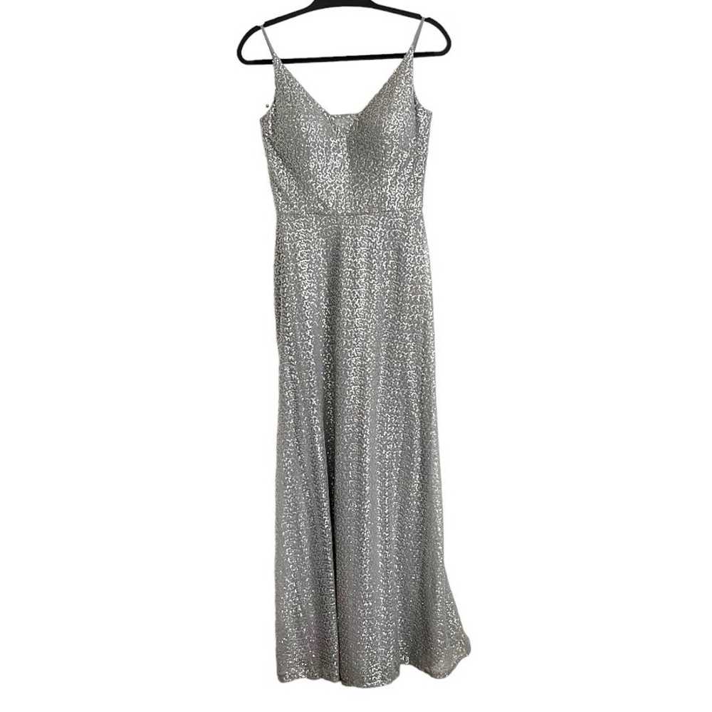 Morilee Silver Sequin Deep V-Neckline Maxi Dress … - image 3