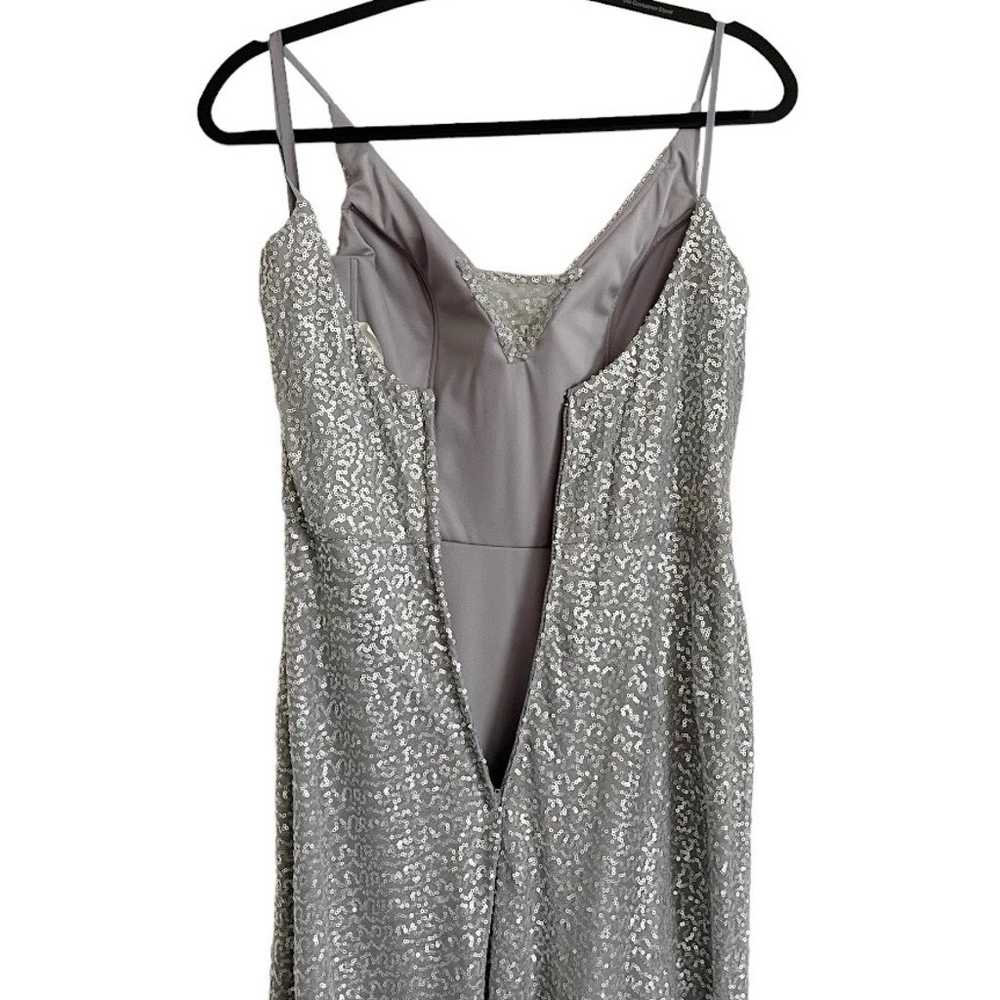 Morilee Silver Sequin Deep V-Neckline Maxi Dress … - image 5