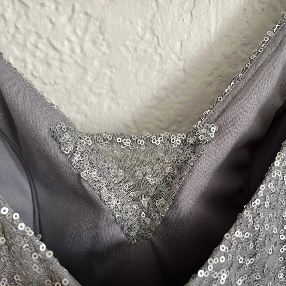 Morilee Silver Sequin Deep V-Neckline Maxi Dress … - image 6