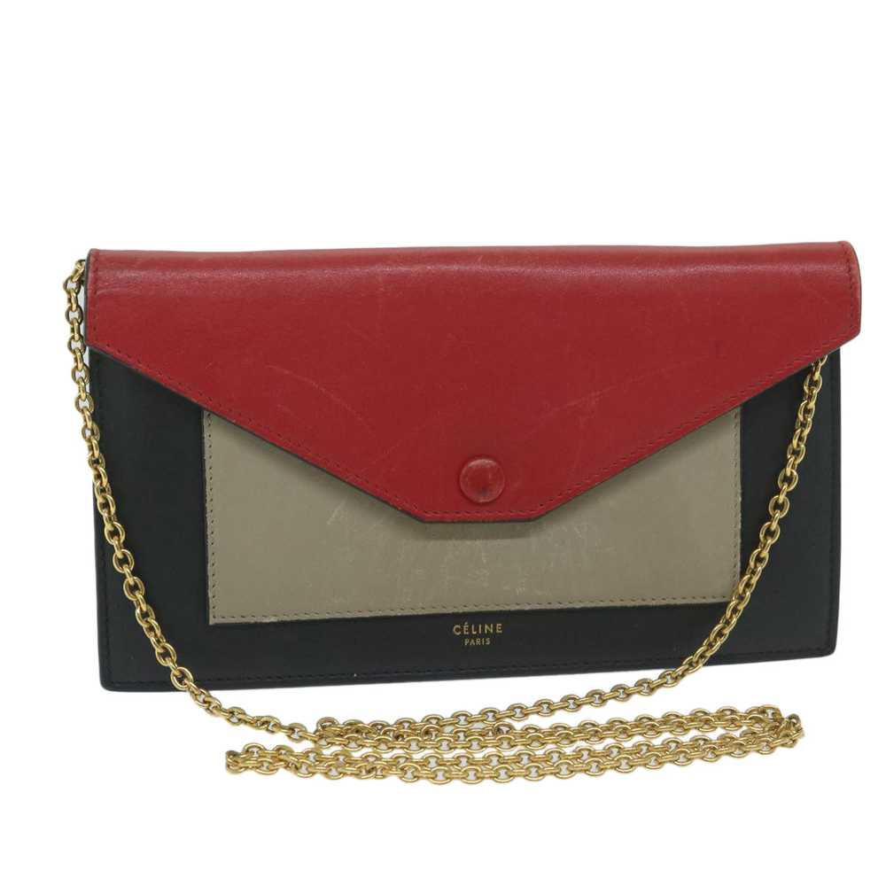 CELINE Chain Wallet Leather Red Auth ep2918 - image 1