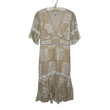 Saylor Maggy Lace Dress Size L Beige Ivory Flared 