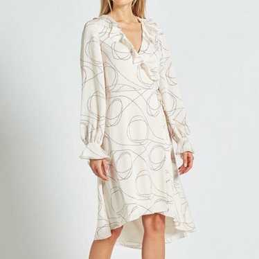 Joie Ruffle V Neck Cuff Sleeve Dress - Abstract - 