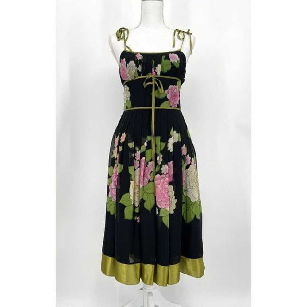 Sue Wong Vintage Silk Floral Tie Milkmaid Dress Y… - image 1