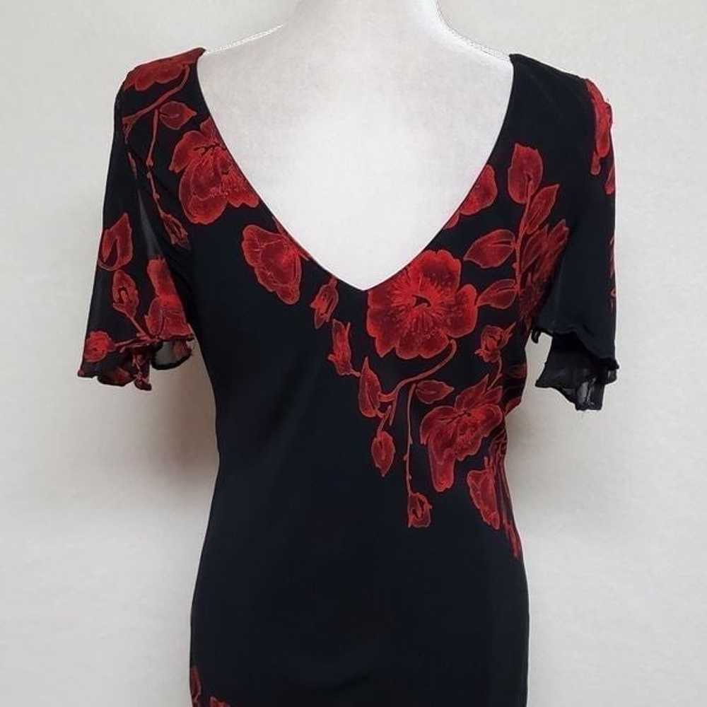 Vintage Black Chiffon Red Floral Beaded Flutter S… - image 11