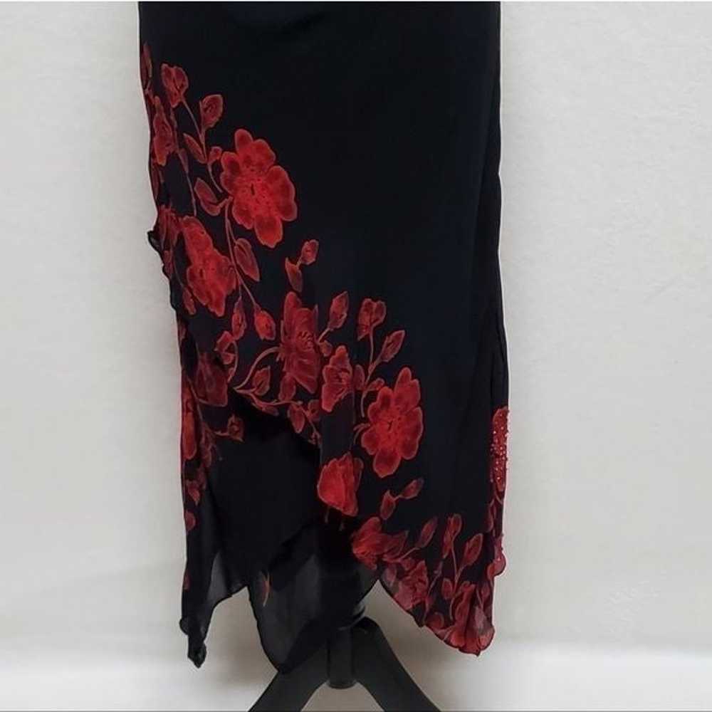 Vintage Black Chiffon Red Floral Beaded Flutter S… - image 12