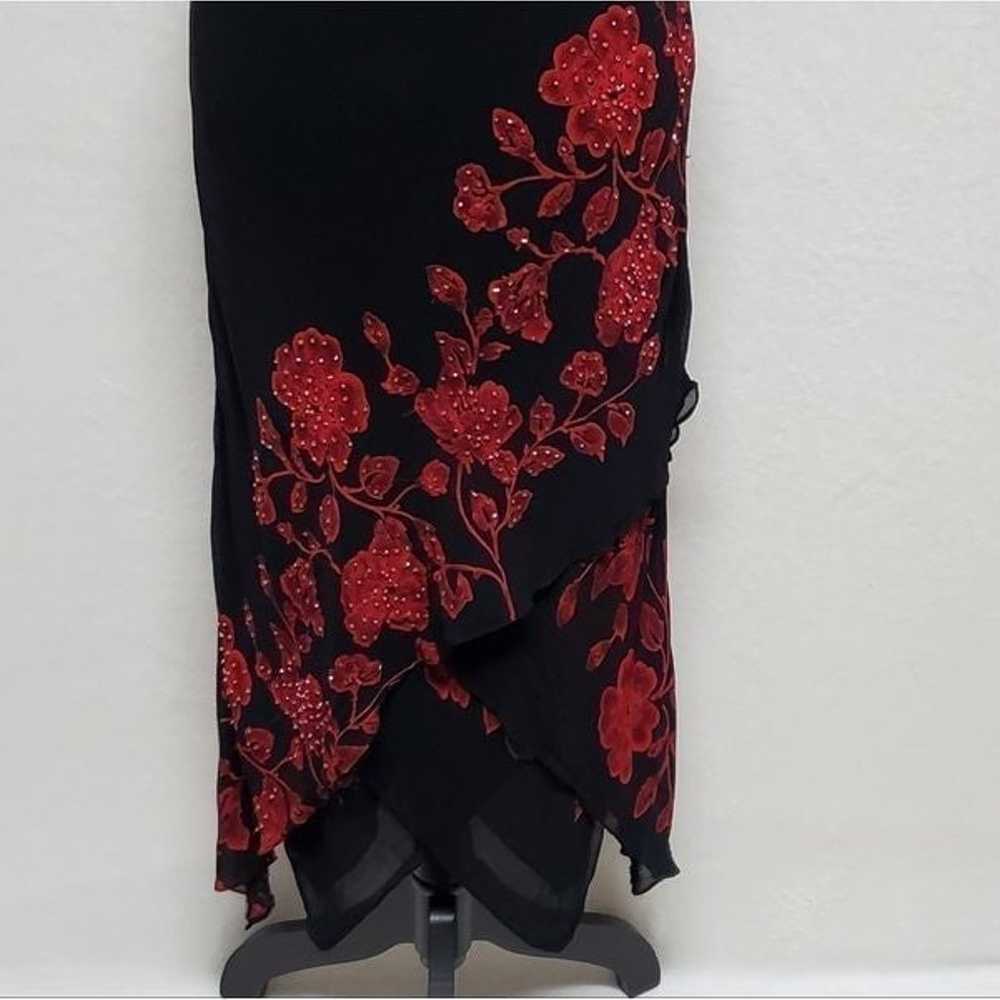 Vintage Black Chiffon Red Floral Beaded Flutter S… - image 6
