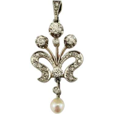 Antique Mixed Metal Diamond and Pearl Pendant #176