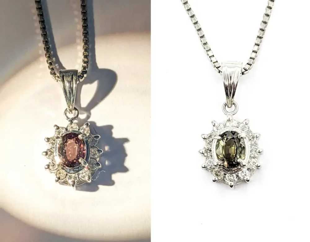 Alexandrite & Diamond Halo Pendant In Platinum - image 2