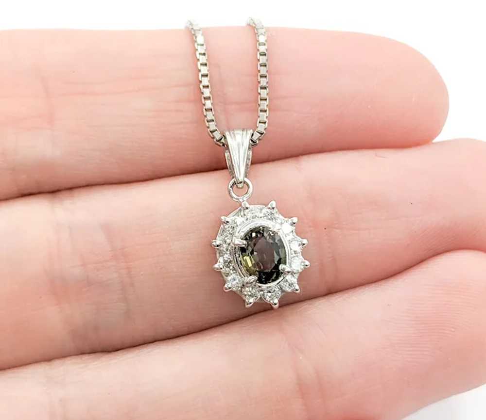 Alexandrite & Diamond Halo Pendant In Platinum - image 9